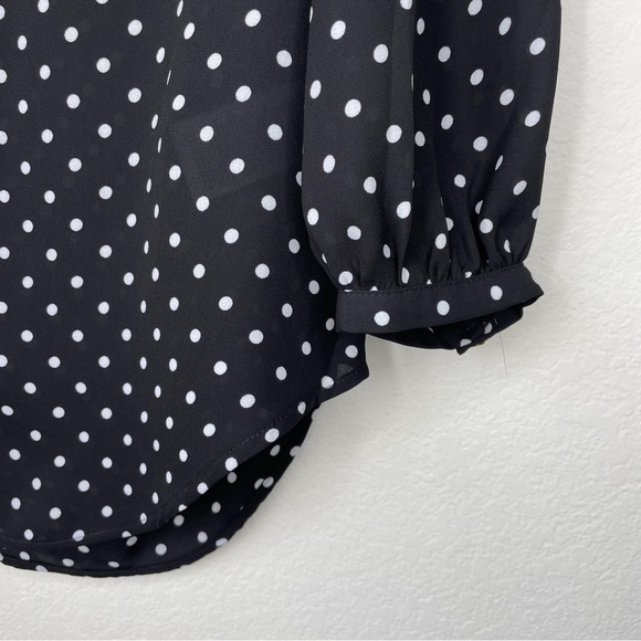 Lauren Ralph Lauren Black and White Polka Dot Button Down Blouse Business Casual - Picture 3 of 7